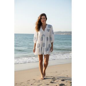 Madison Mathews dress, blue and grey botanical print, size small